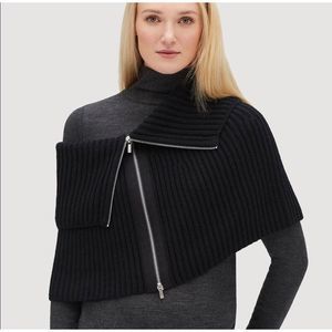 Lafayette 148 Black Ribbed Wool Snood O/S